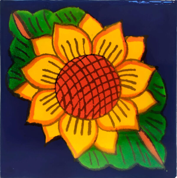 Mundo de Azulejos Azulejo Decorado Girasol 2H Fondo Azul