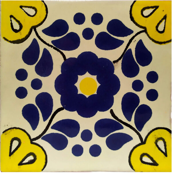 Mundo de Azulejos Azulejo Decorado Hacienda Azul con Amarillo