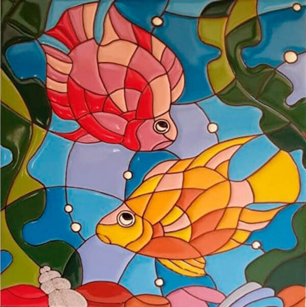Mundo de Azulejos Azulejo Relieve Dos peces